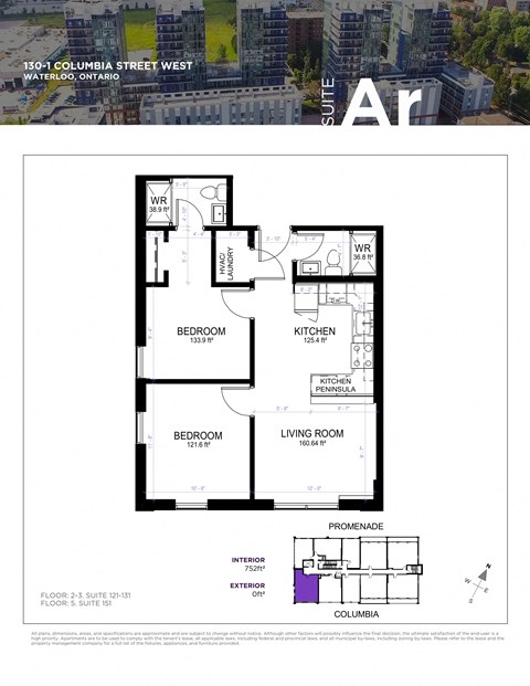 Floor plan for 2 beds, 2 baths, 1023 sqft